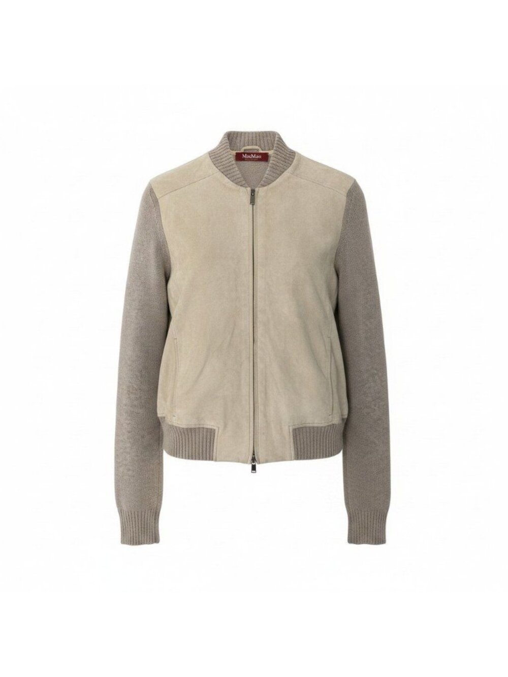 Max Mara Studio Suede Knit Contrast Jacket Wool Blend Beige M